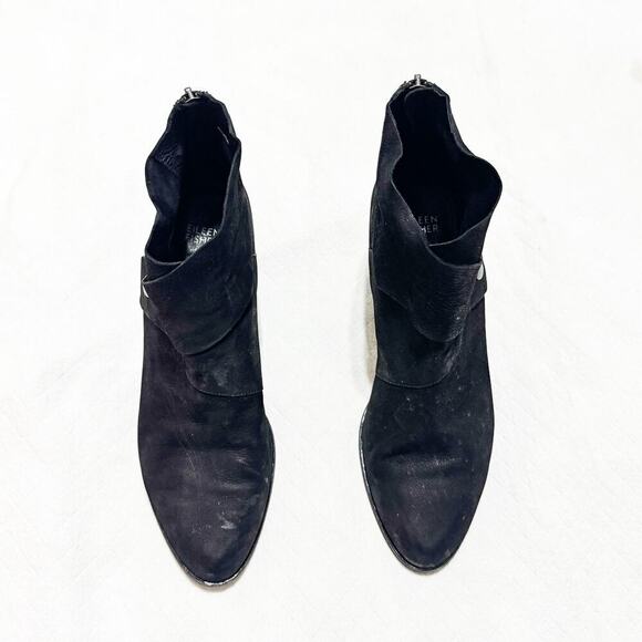 Eileen Fisher Tag Wrapsnap Black Suede Leather Almond Toe Heeled Boots Size 10 - Picture 2 of 6